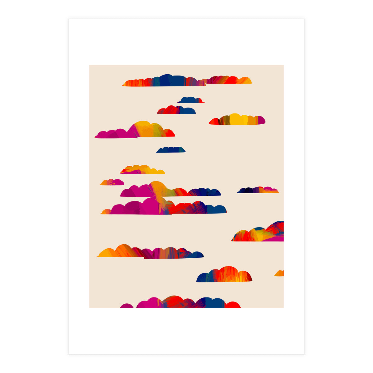 Totem Clouds, Colorful Sky Vibrant Eclectic Bohemian, Abstract Positivity Good Vibes Boho Contemporary Modern Painting (Print Only)