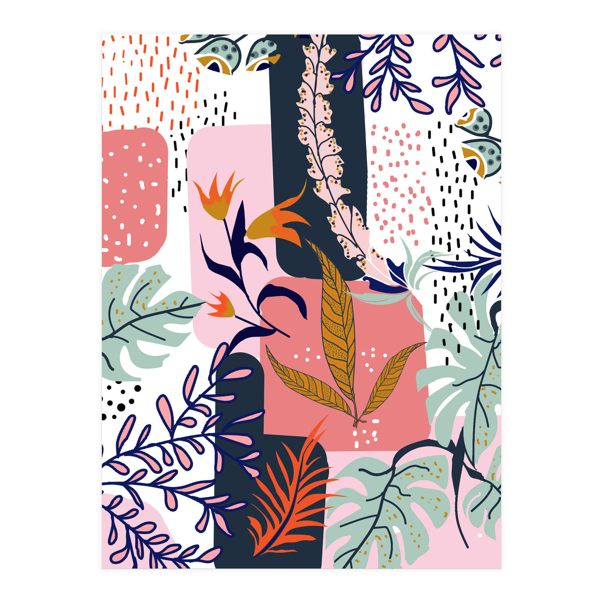 Mood | Abstract Chic Modern Bohemian Painting | Contemporary Eclectic Blush Botanical Nature (Print Only)