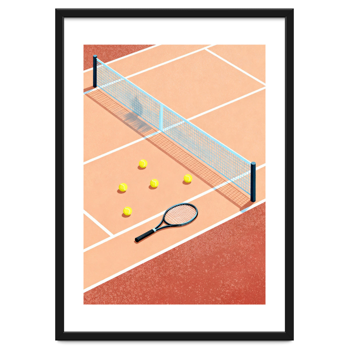 Tennis Court Art, Tennis Racket Illustration, Modern Sports Design