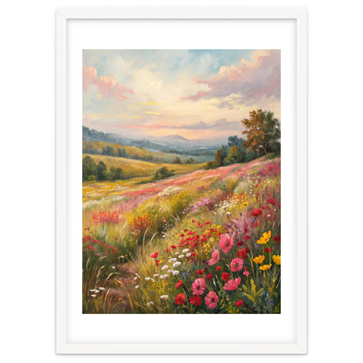 Serene Wildflower Meadow at Sunset Oil Painting