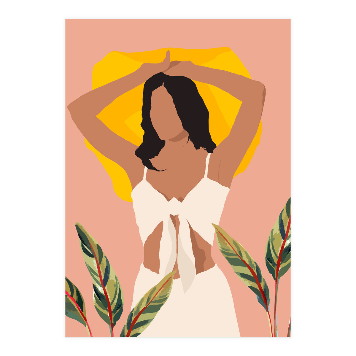 Fold Up The Sun & Take It Wherever You Go, Bohemian Woman Self Love Self Care Pastel , Plant Lady Tropical Boho Contemporary (Print Only)