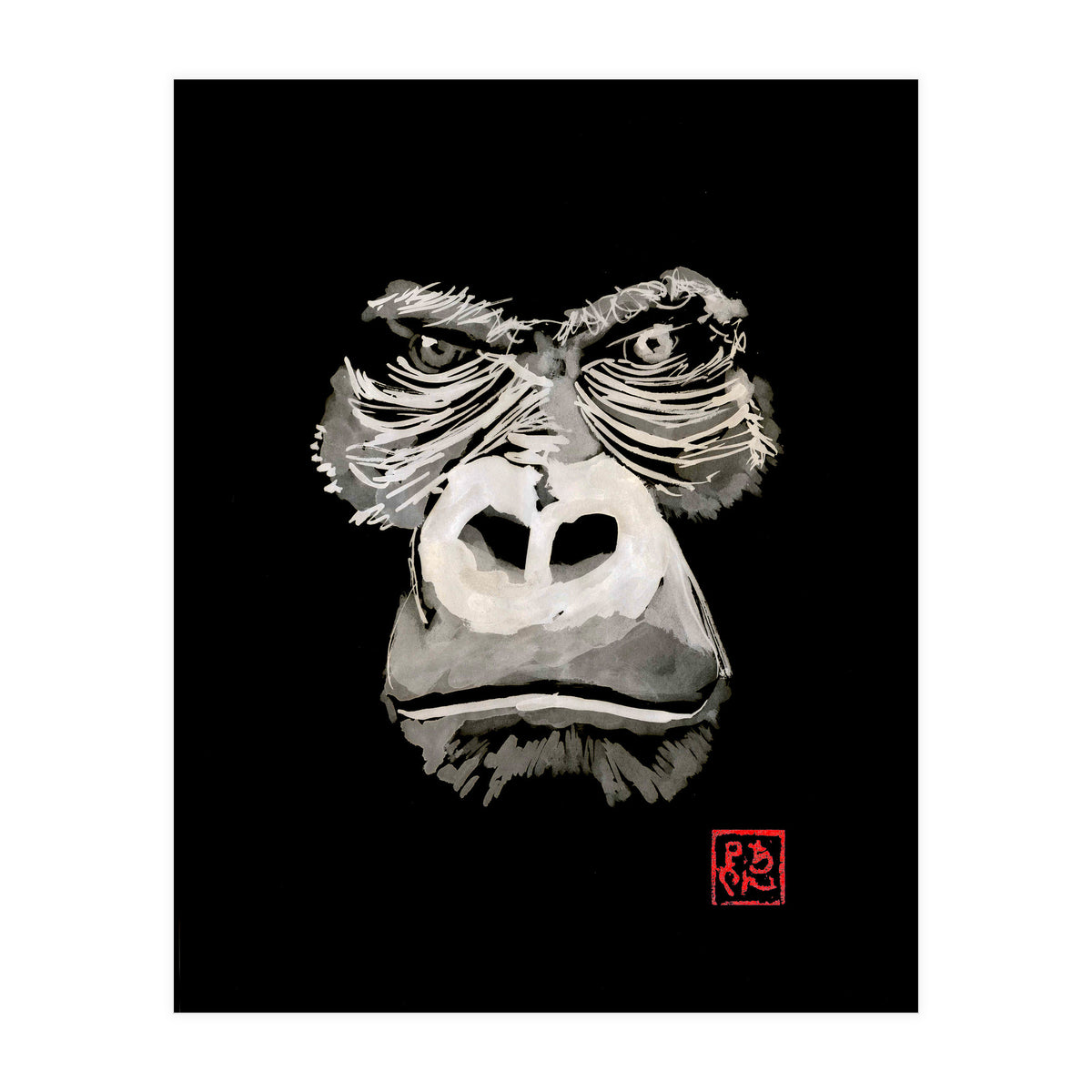 Angry Gorilla White In Black (Print Only)