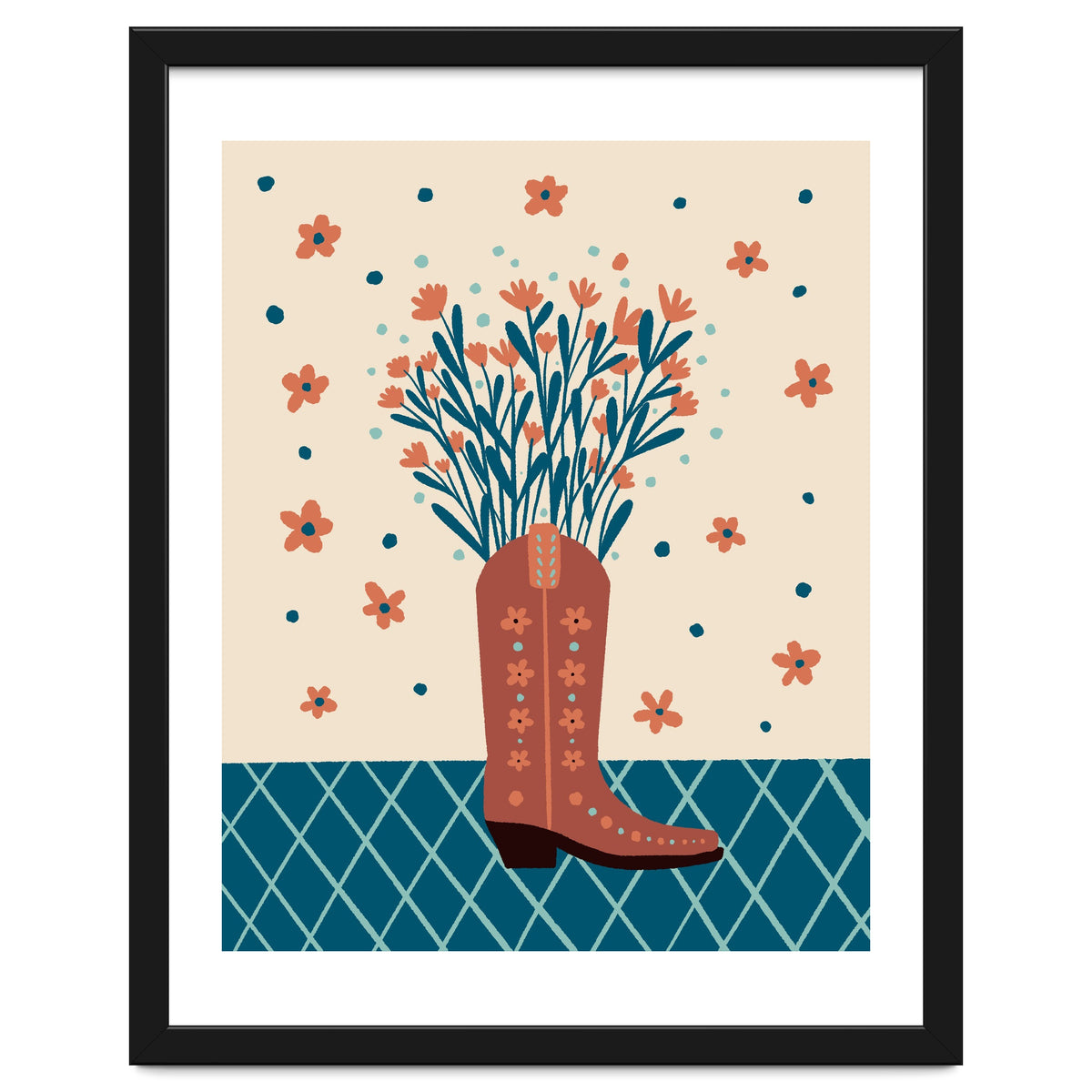 Mocha Cowboy boot with flowers