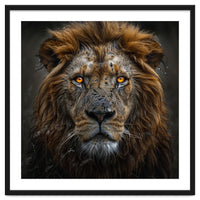 Majestic Lion With Glowing Eyes Close Up Portrait