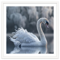 Majestic White Swan Gracefully Floating On Water