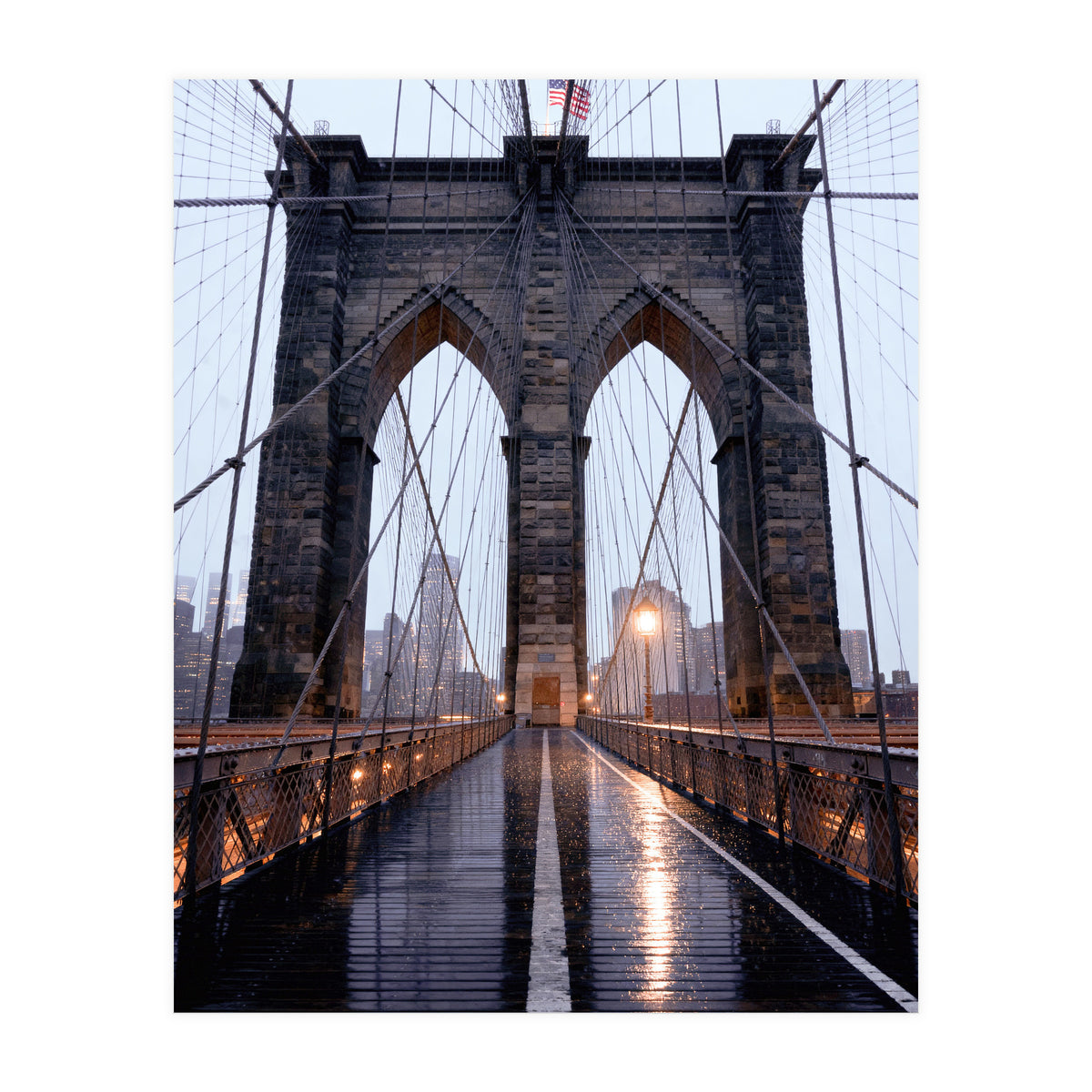 Brooklyn Bridge, USA, Moody NYC Architecture, Rainy Urban Photography (Print Only)