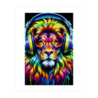 A Lion In Glasses Listens To Music (Print Only)