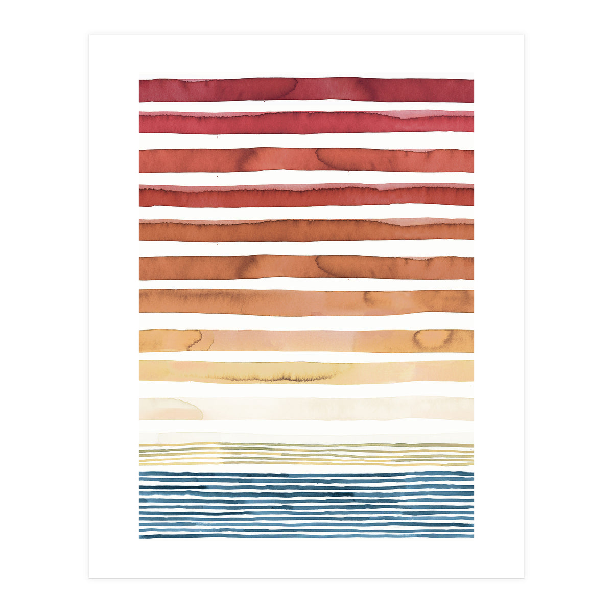 Watercolour Sunset Stripes Orange (Print Only)