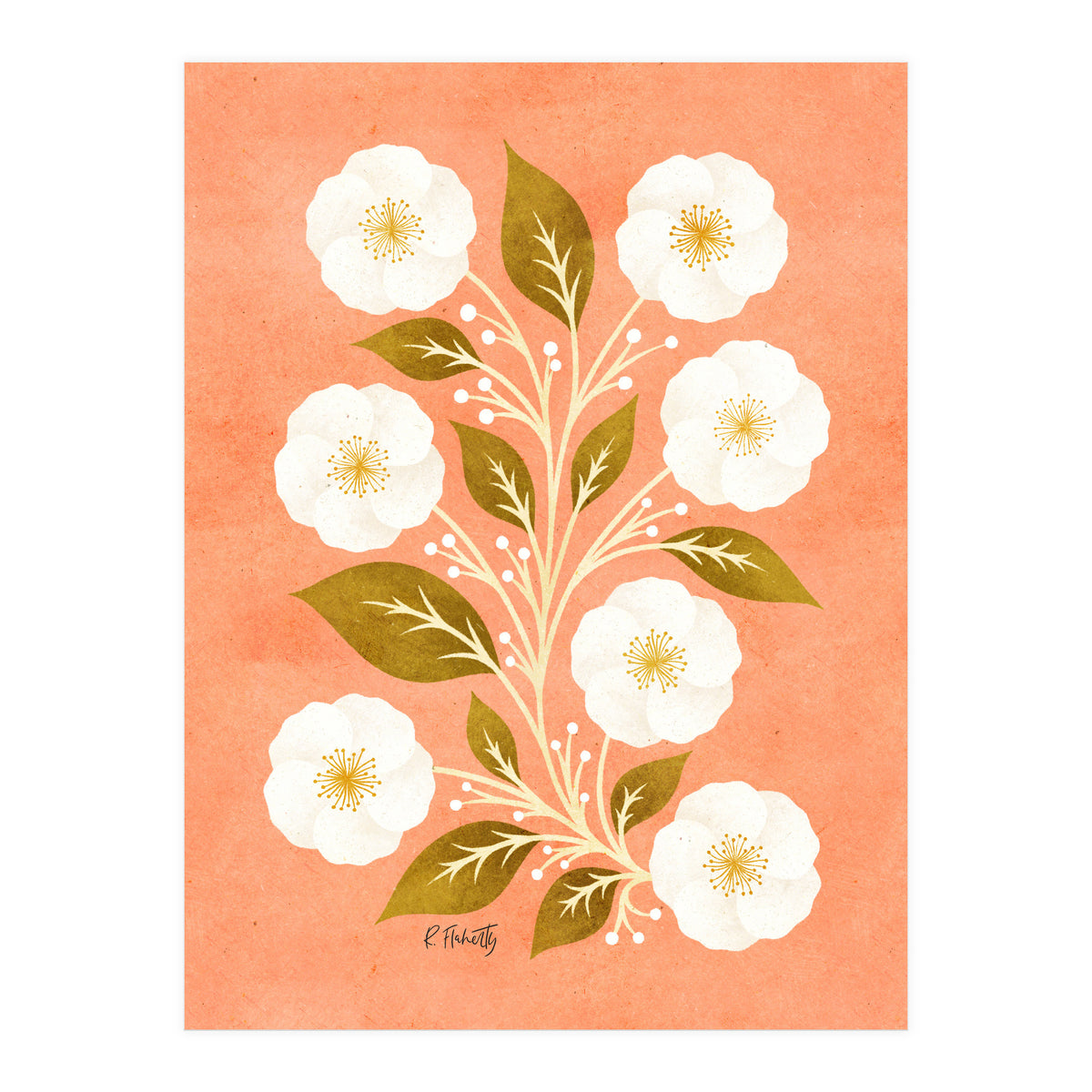 Peach, Ochre And Ivory Floral (Print Only)