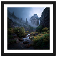 Majestic Misty Mountain Valley with Cascading Waterfall