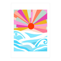 Boho Sunrise, Bohemian Abstract Landscape Nature, Colorful Illustration Ocean Sea Beach Summer, Positive Vibes Mindset (Print Only)