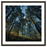 Celestial Forest Canopy with Swirling Golden Fireflies and Deep Twilight Blue Sky Digital Art thumbnail