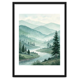 Serene Misty Mountain Valley Watercolor Painting thumbnail