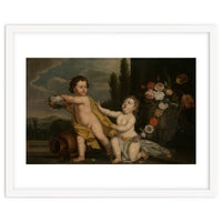 German Master (18th Century) – Two Putti with Garlands of Flowers
