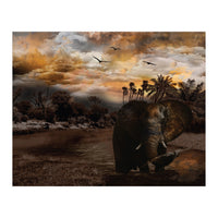 Elephant Scenic Golden Sunset African Wildlife Landscape (Print Only)