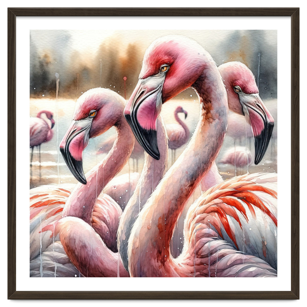 Watercolor Flamingos