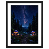 Enchanted Midnight Forest: Glowing Mushrooms and Milky Way