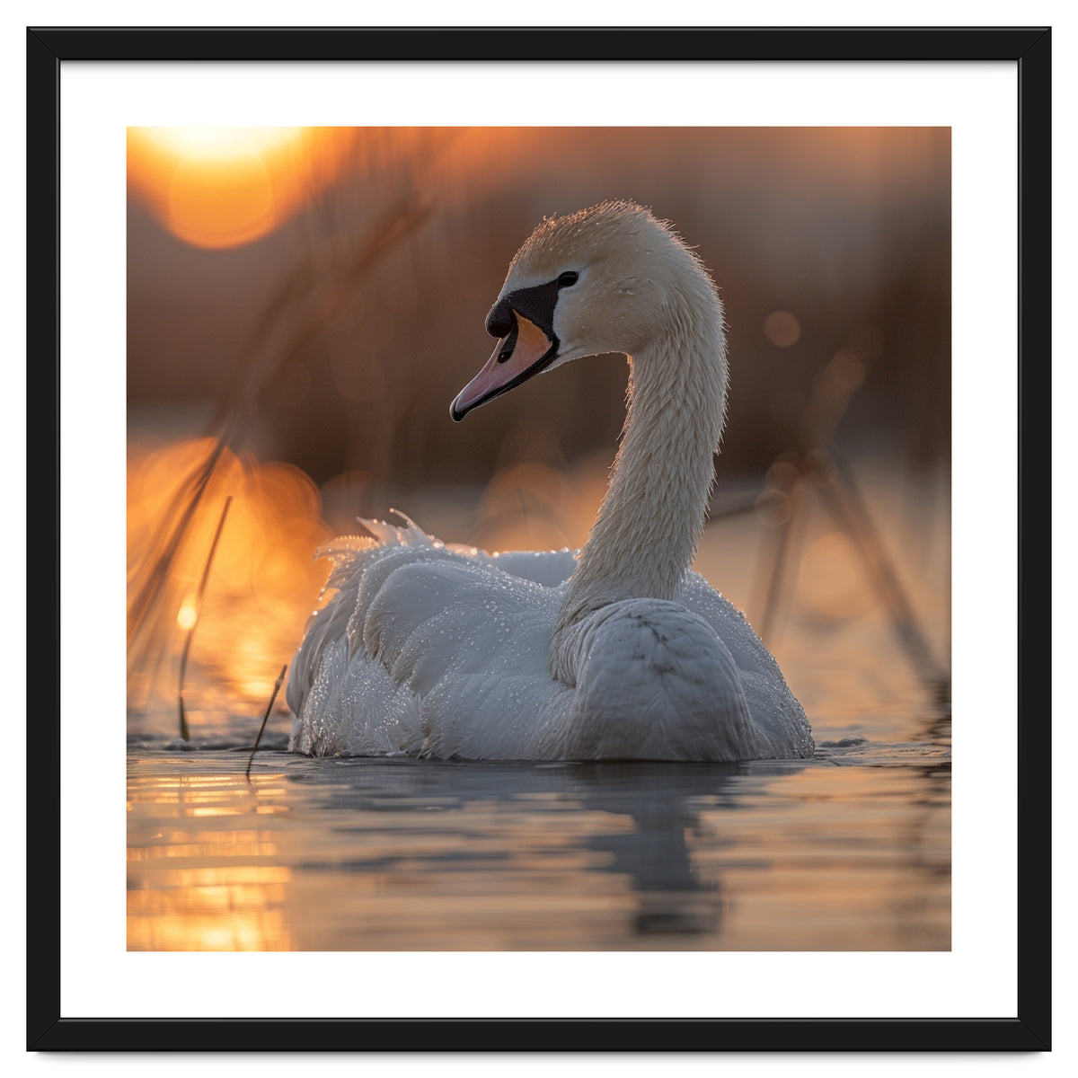 Majestic Swan Swimming At Sunrise Serene Water