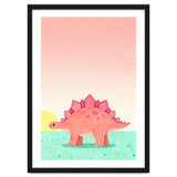 Stegosaurus Watercolor Art, Cute Dinosaur Nursery Print, Coral Dino Illustration thumbnail