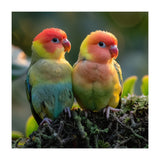 Lovebirds Couple Perched On Mossy Branch Sunlight (Print Only) thumbnail
