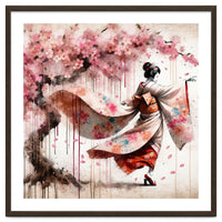 Geisha Under Cherry Blossoms In Motion