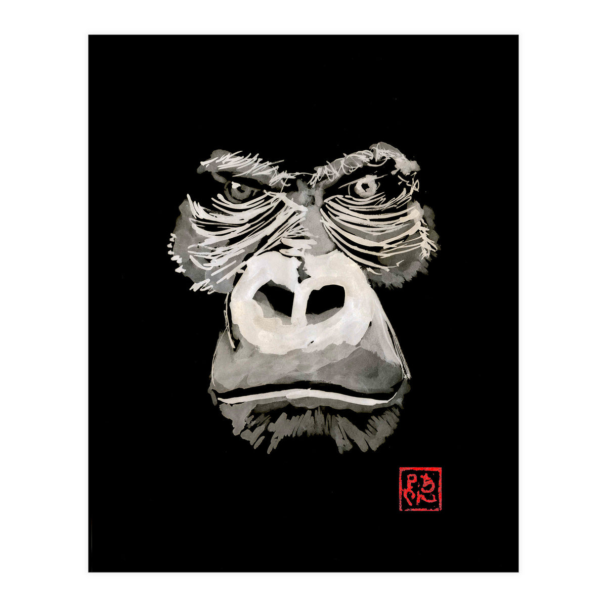 Angry Gorilla White In Black (Print Only)