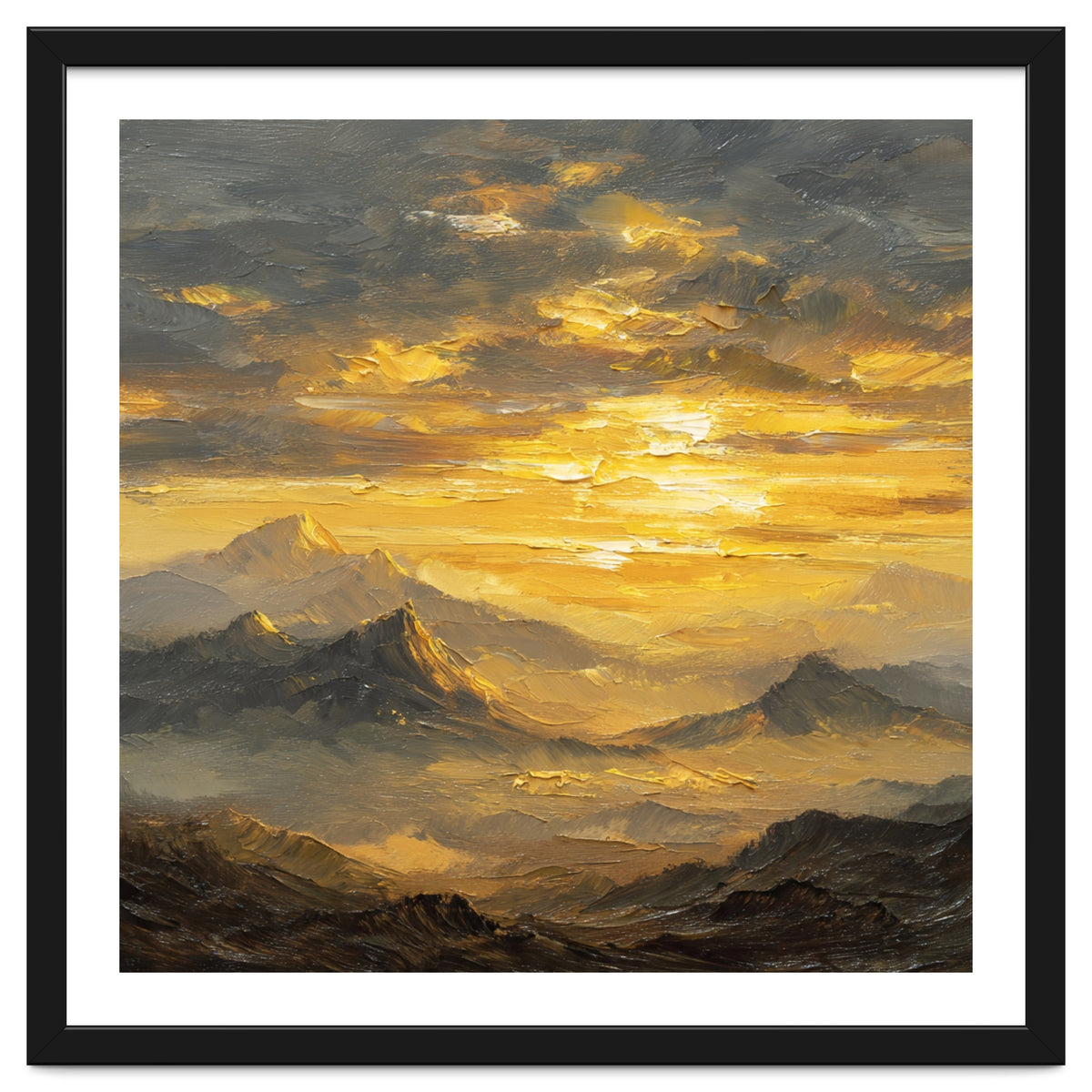 Vibrant Golden Hour Horizon Over Distant Mountain Ridges