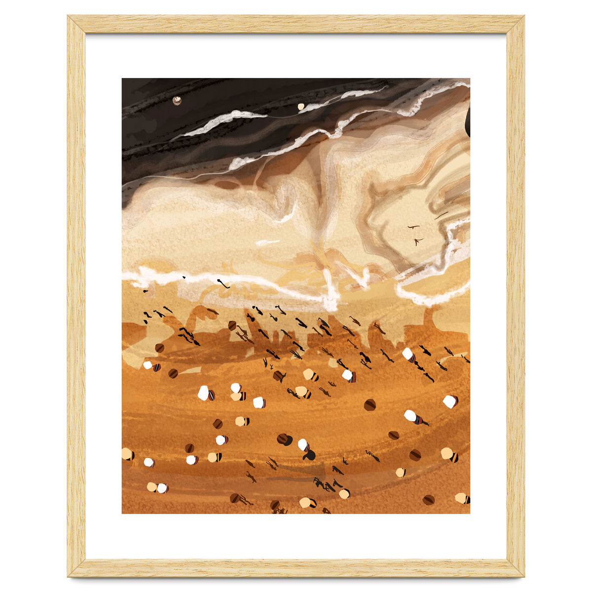 Coffee Beach, Ocean Sea Beachy Tropical Summer, Travel Painting Nature Landscape Waves People Sand