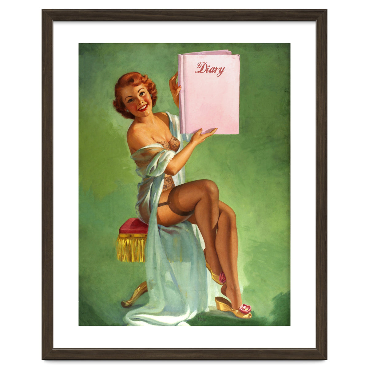 Pinup Girl Posing With Her Big Diary Book