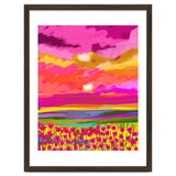 Two Suns, Pink Nature Painting Sky, Maximalist Landscape Pop Of Color Eclectic, Sunrise Sunset Meadow Boho Modern Contemporary thumbnail