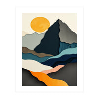 Minimalist Layered Mountain Landscape with Golden Sun (Print Only)