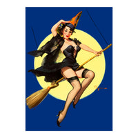 Pinup Sexy Witch Posing On A Broom (Print Only)