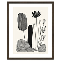 Abstract Black And White Botanical Illustration With Organic Shapes