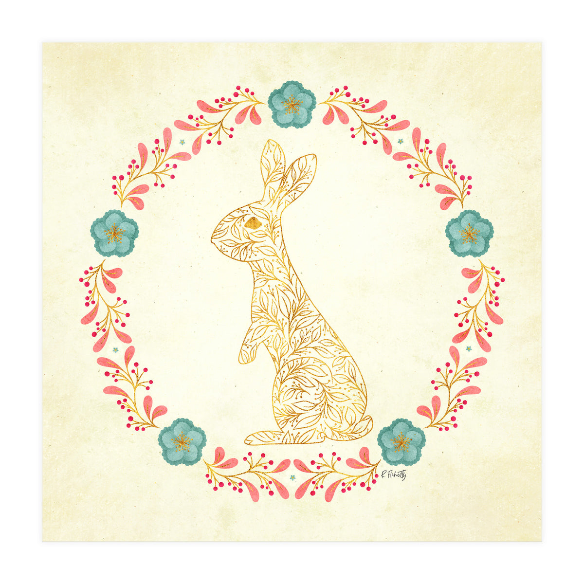 Floral Rabbit Wreath (Print Only)
