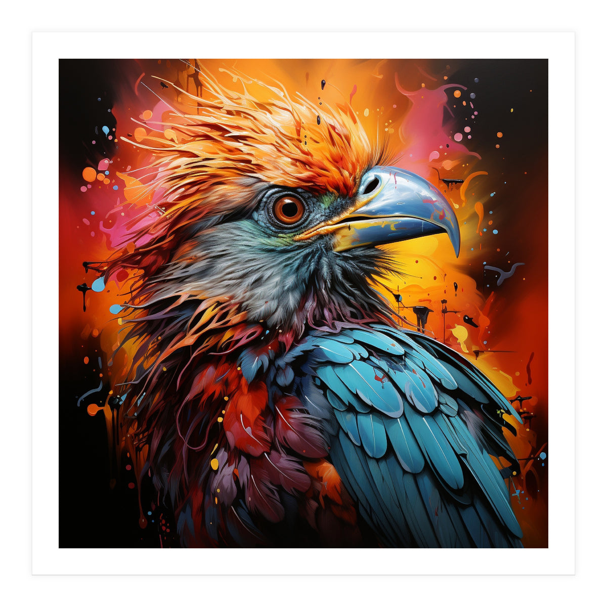Vibrant Eagle Portrait Abstract Colorful Splatter Art (Print Only)