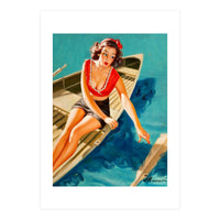 Pinup Sexy Girl In A Boat And A Lost Paddle (Print Only)