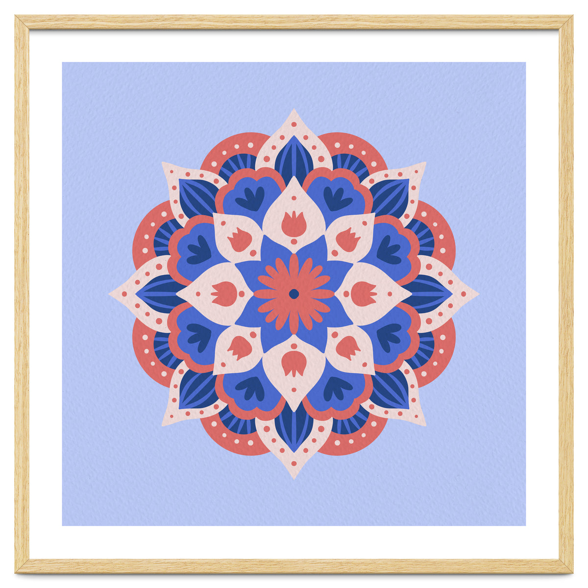 Mandala flower - blue and coral