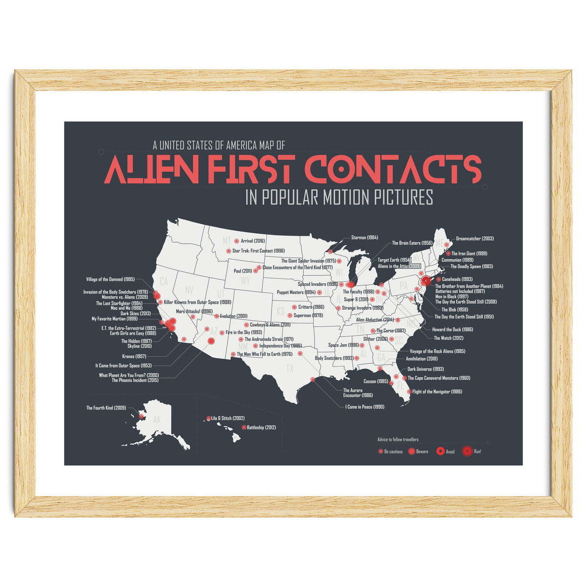 USA Map of Alien First Contacts in Movies