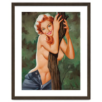 Topless Pinup Behind The Tree