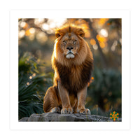 Majestic Lion Sitting On A Rock At Sunset (Print Only)