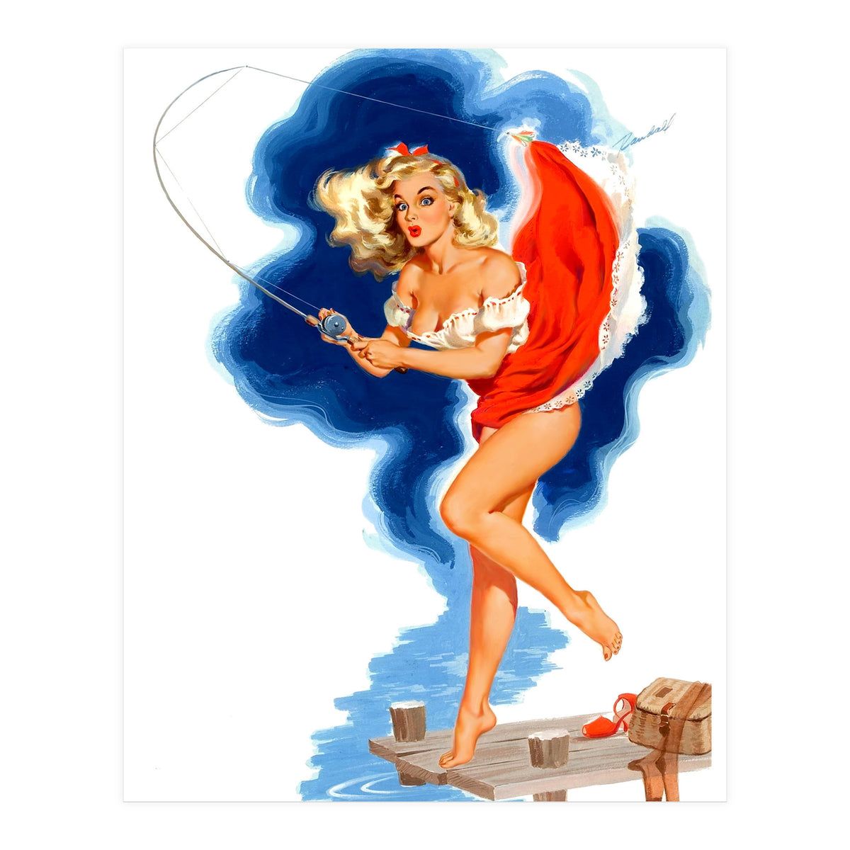 Pinup Sexy Girl And A Fishing Accident (Print Only)