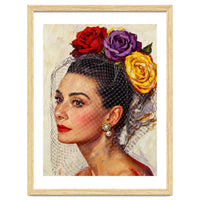 Audrey Hepburn, Impasto Floral Veil Portrait, Classic Hollywood Oil Painting,