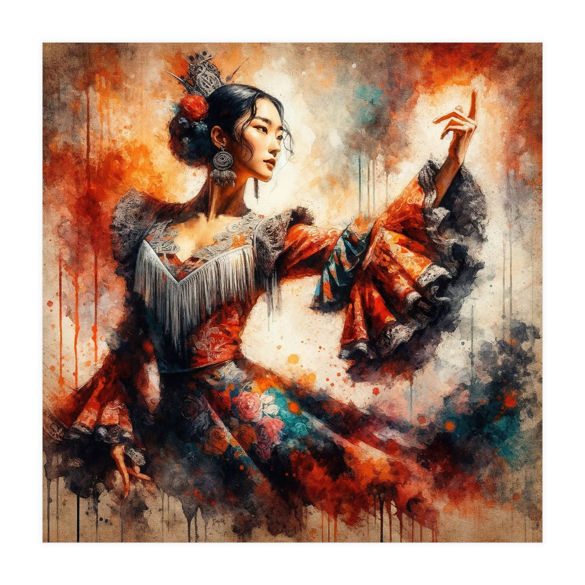 Majestic East Asian Flamenco Dancer (Print Only)