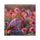 Pink Flamingo Standing In A Field Of Flowers (Print Only) thumbnail