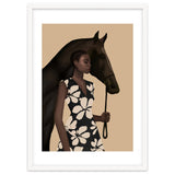 Woman In Bold Print With Black Horse thumbnail