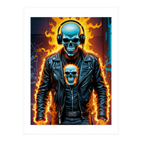 Fiery Skeleton Biker In Headphones (Print Only)