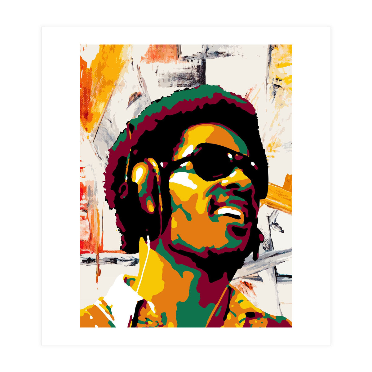 Stevie Wonder Colorful Abstract Retro Art (Print Only)