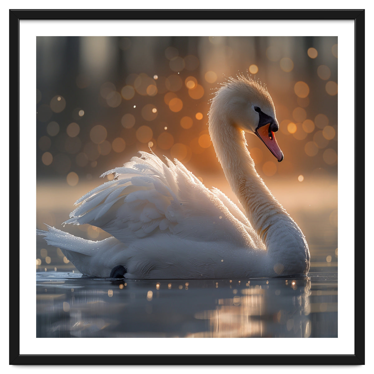 Majestic Swan Gliding On Water During Sunset Golden Hour Wildlife