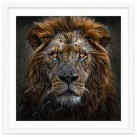 Majestic Lion With Glowing Eyes Close Up Portrait