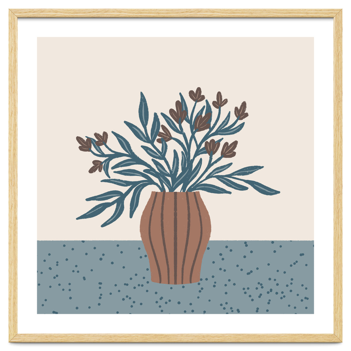 Brown Flowers in a Vase – Minimalist Floral Still Life